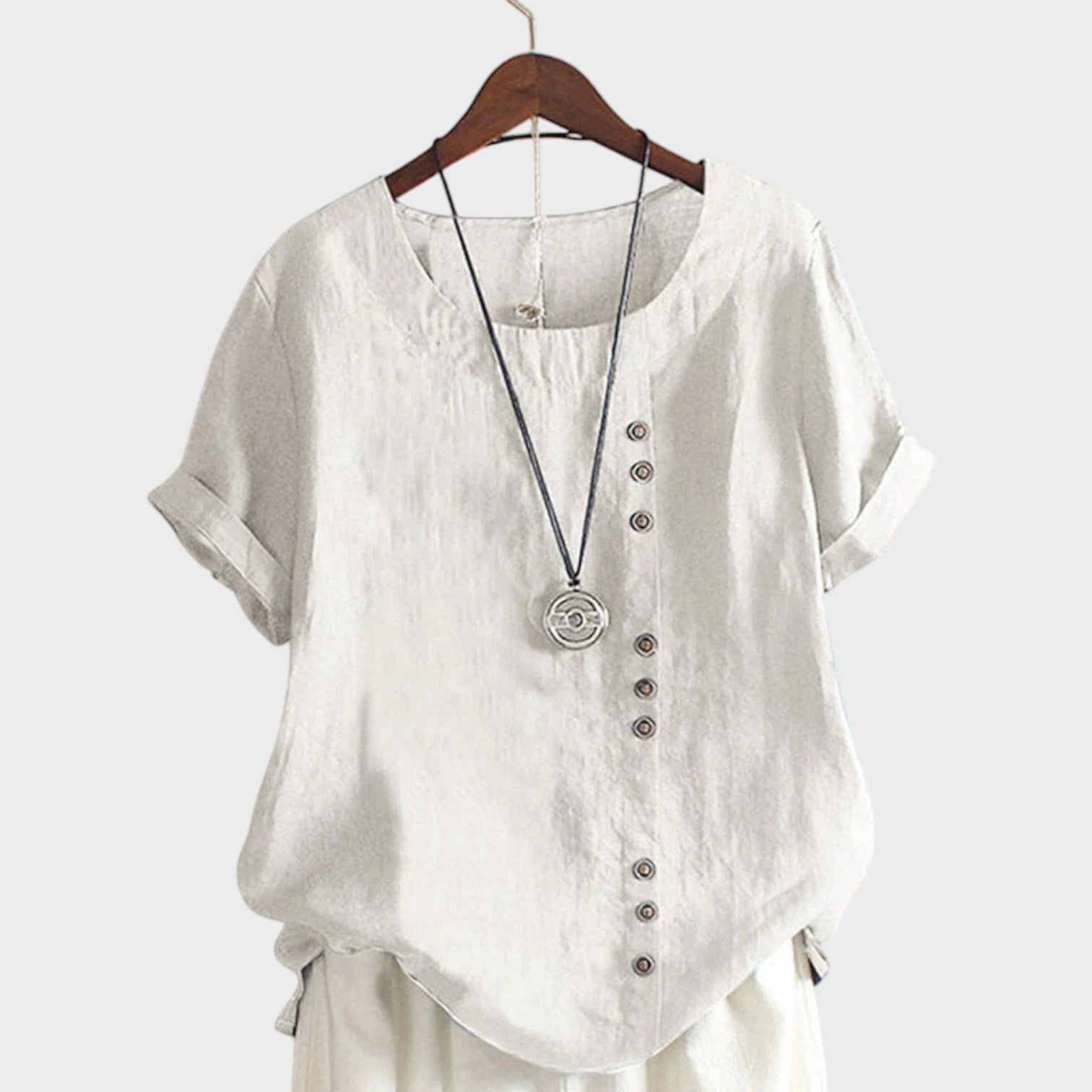 Mia - Blusa de manga curta com decote redondo